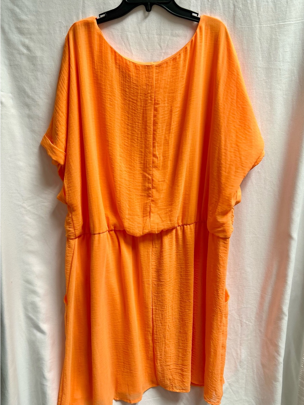 TACERA TUNIC SHORT DRESS, ORANGE GUAZE LIKE TEXTURE, DRAWSTRING WAIST, PLUS SZ 3 - Picture 4 of 8